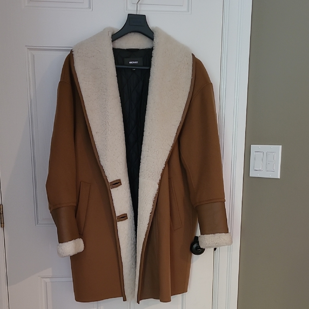 Mackage Brown Teddy Jacket with Cream Sherpa Lining, Size XL